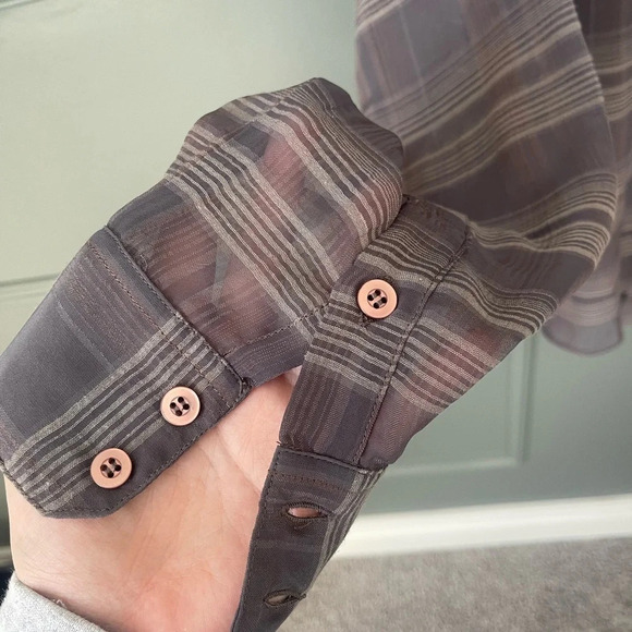 Merrell | Mens Button Down Sheer Plaid Long Sleeve Shirt - Picture 4 of 7